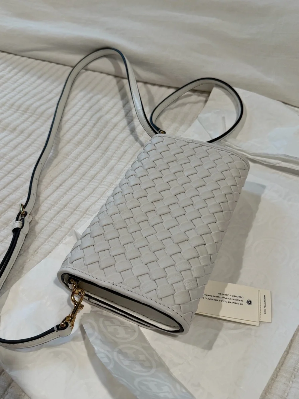 Tory Burch White Woven Leather Crossbody Thea purse clutch